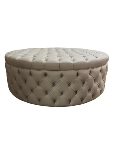 Show Round Diamond Button Tufted Ottoman front view
